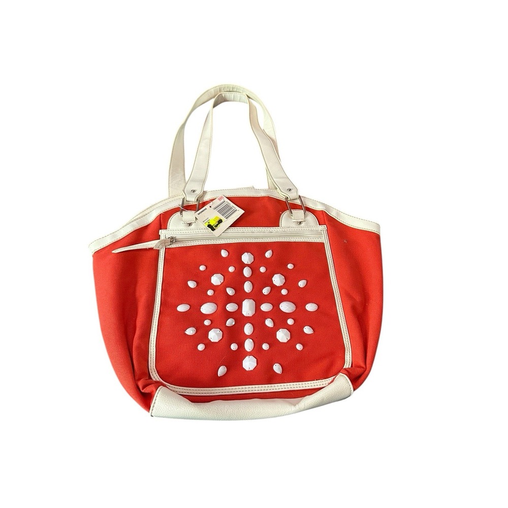 jaclyn smith studded red white shoulder tote bag purse vintage
